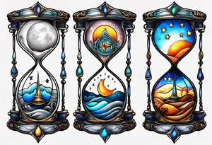 Star and moon hourglass tattoo idea