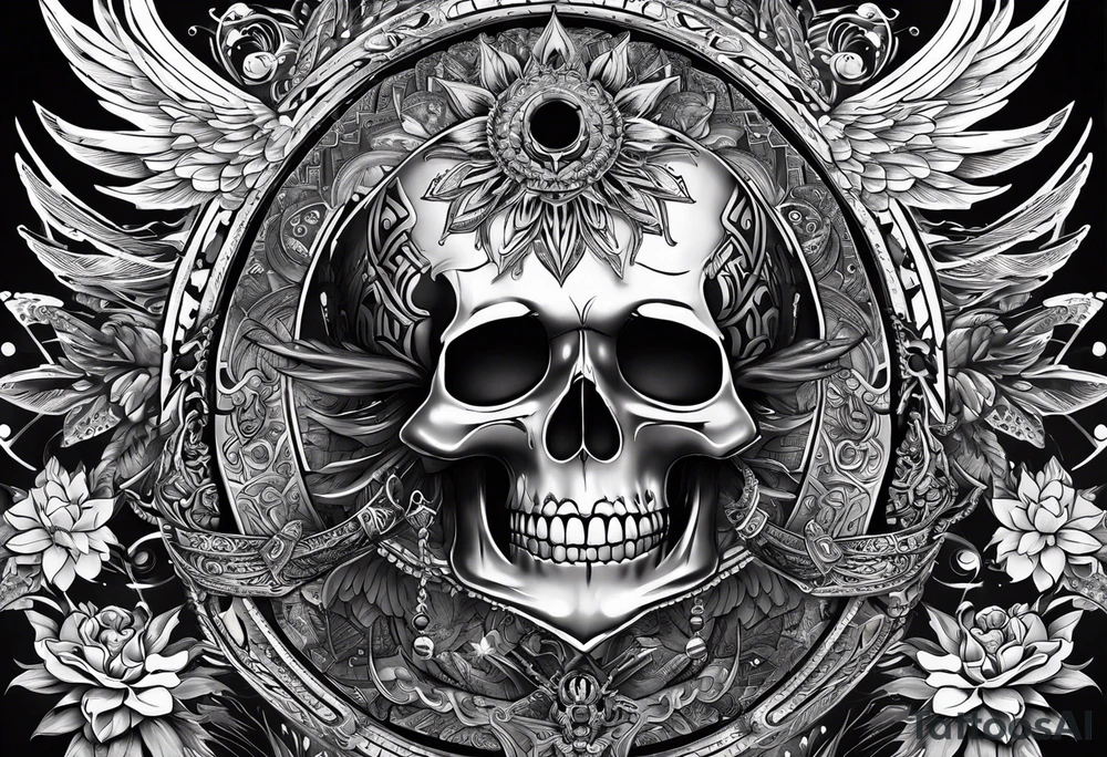 black kali, goddess pirate, alien, pachamama, valkrye, warrior, skull, lotus azul, wing, eagle, zenza resonance, stars, one side chest tattoo idea