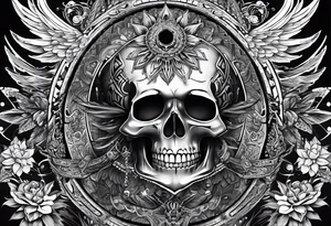 black kali, goddess pirate, alien, pachamama, valkrye, warrior, skull, lotus azul, wing, eagle, zenza resonance, stars, one side chest tattoo idea