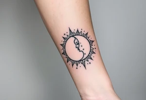 celestial sun and moon embrace with constellation patterns tattoo idea