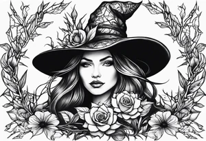 Witch hat
Black flowers 
Thorns tattoo idea