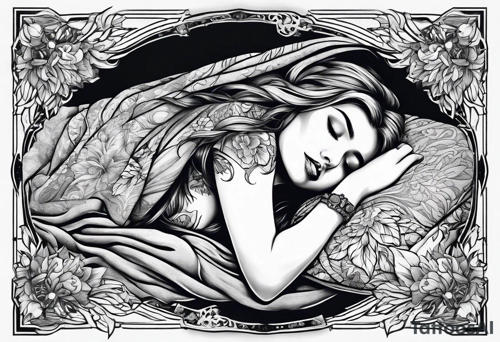 full body girl sleeping in blanket tattoo idea