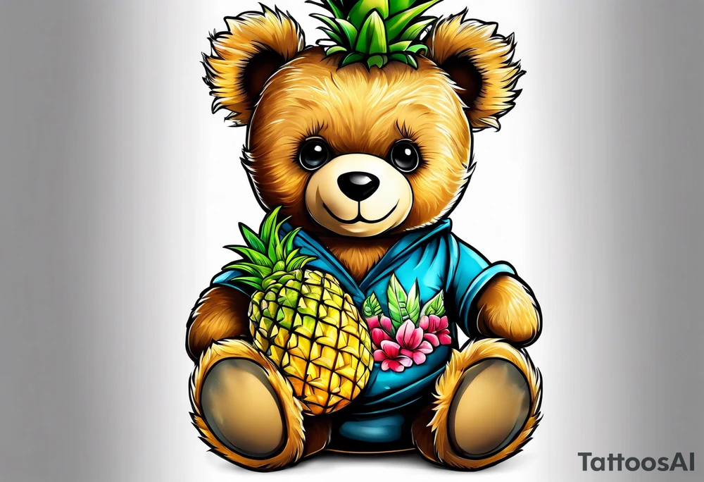 Teddy bear loves pineapple tattoo idea