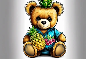 Teddy bear loves pineapple tattoo idea
