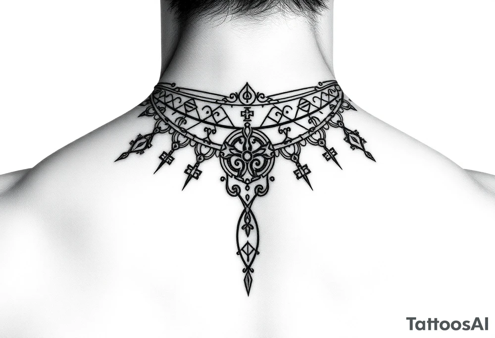 create a asatru norse choker necklace for a neck tattoo on a female with the runes love and protection and self love in it tattoo idea