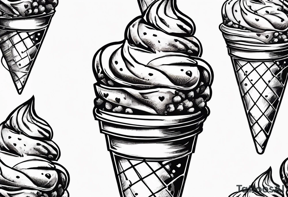 sketch chocolate chip ice cream cone with one red heart tattoo idea