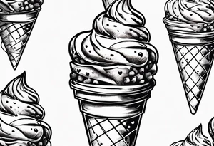 sketch chocolate chip ice cream cone with one red heart tattoo idea