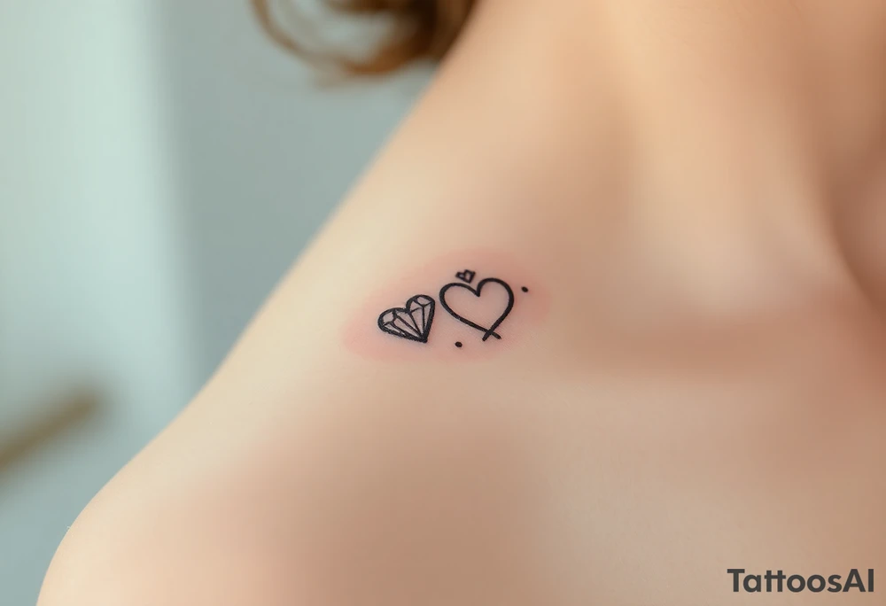 wedding ring tattoo with hearts and diamond tattoo idea