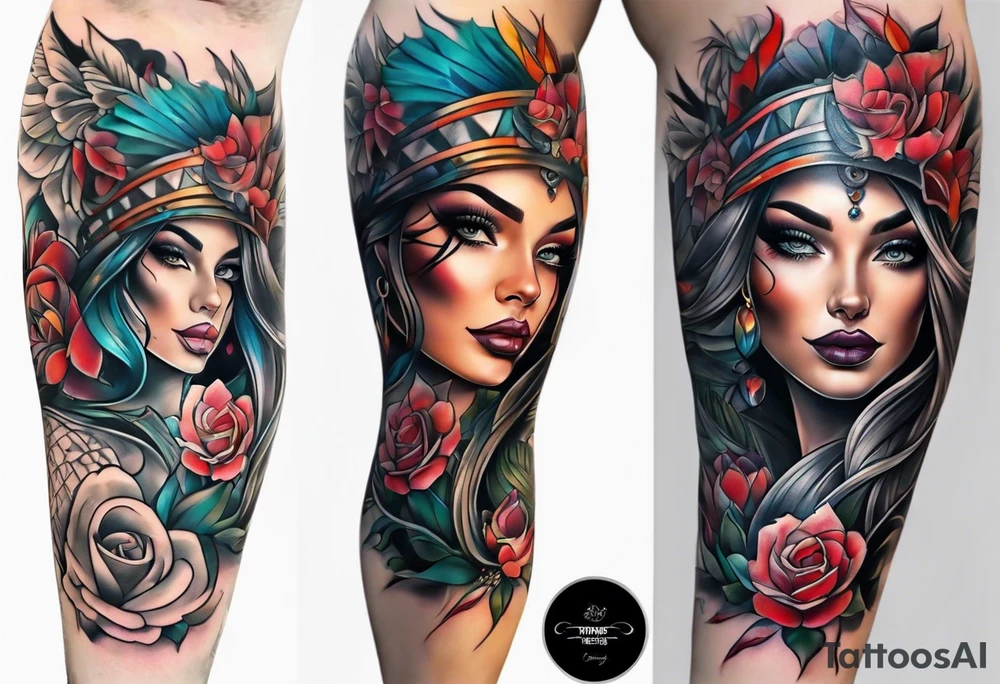Full leg tattoo from hip to foot, straight design tattoo idea