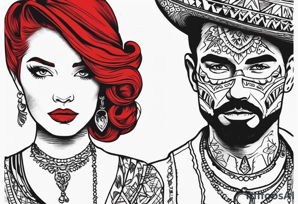 Couple's tattoos red head and mexican tattoo idea
