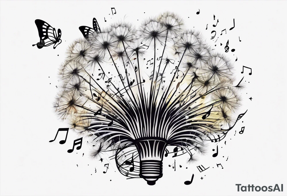 Dandelion puff breaking off into music notes tattoo idea