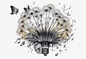 Dandelion puff breaking off into music notes tattoo idea