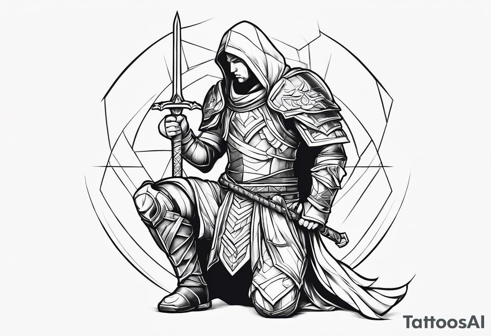 simple lines 
kneeling warrior with sword tattoo idea