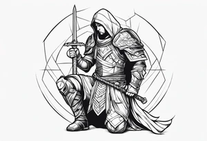 simple lines 
kneeling warrior with sword tattoo idea