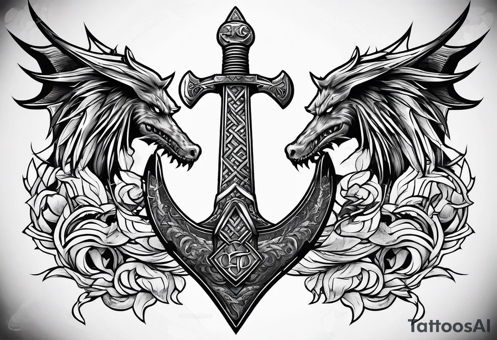 Valhalla sword shield long ship dragon axe Valknut tattoo idea