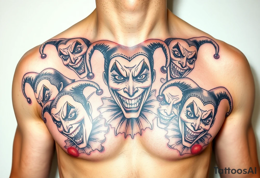 creative collage of jesters with different emotions jester tattoo idea