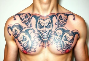 creative collage of jesters with different emotions jester tattoo idea