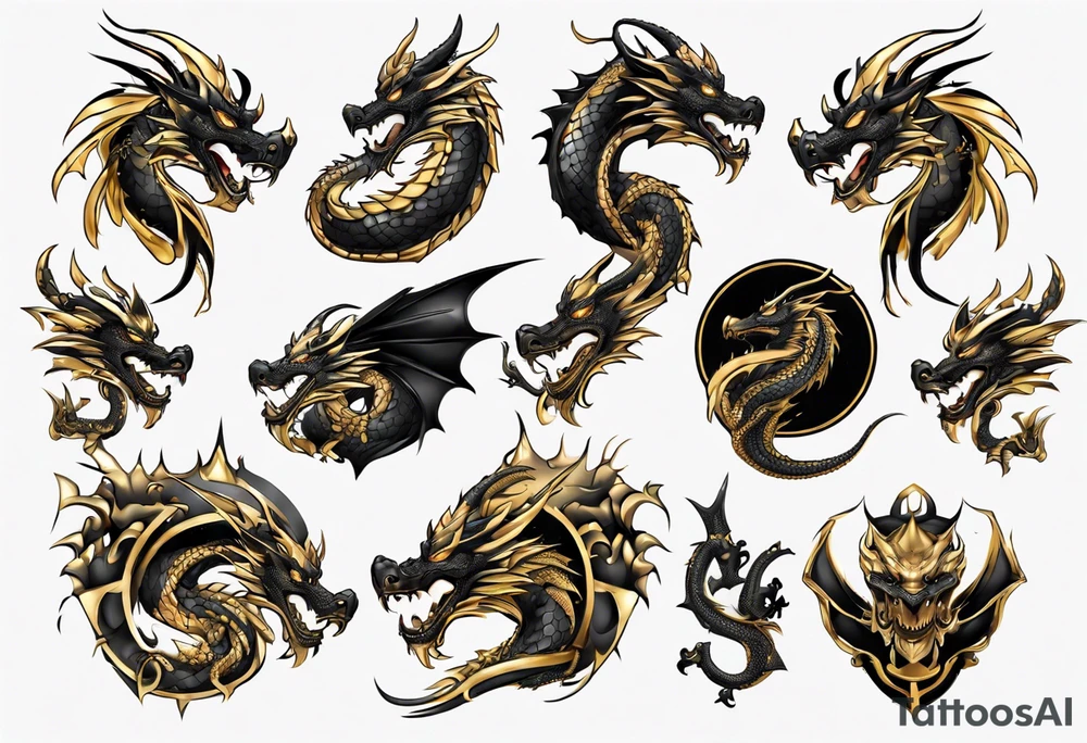 black and gold dragon tattoo idea