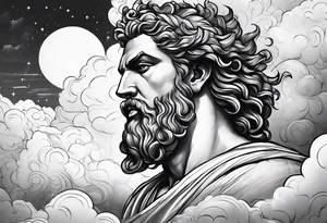 Greek god in the clouds tattoo idea