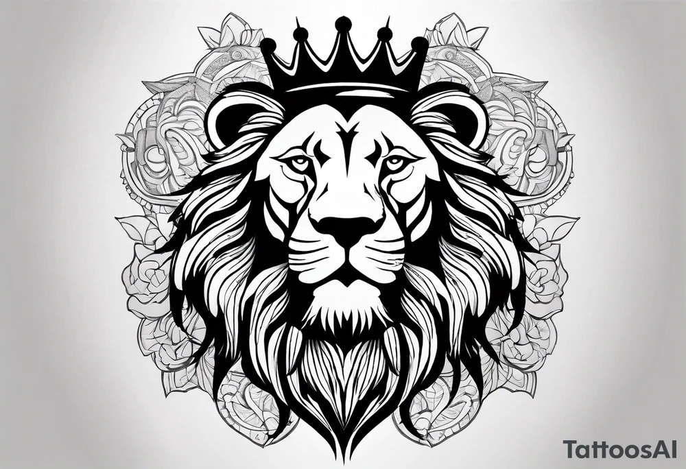 A tribe line with a lion in the middle and a crown on it tattoo idea