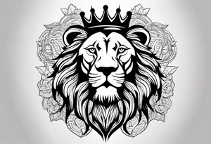 A tribe line with a lion in the middle and a crown on it tattoo idea