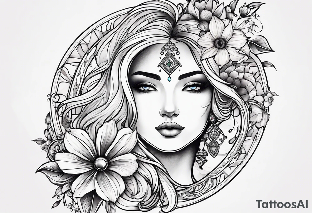 Lunar phases Virgo flowers tattoo idea