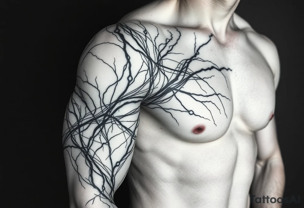 Lines that run/scattered across the veins, creating almost wound-like feel and is abstract linear. Almost paintbrush effects too. But not too many lines. tattoo idea