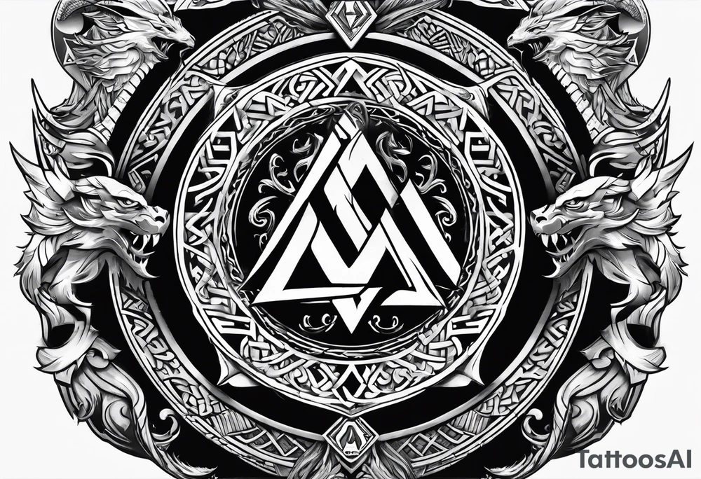 Valhalla valknut sword axe Dragon shield tattoo idea