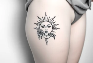 Sun with simple face, rose, and crab traditional old school tattoo idea