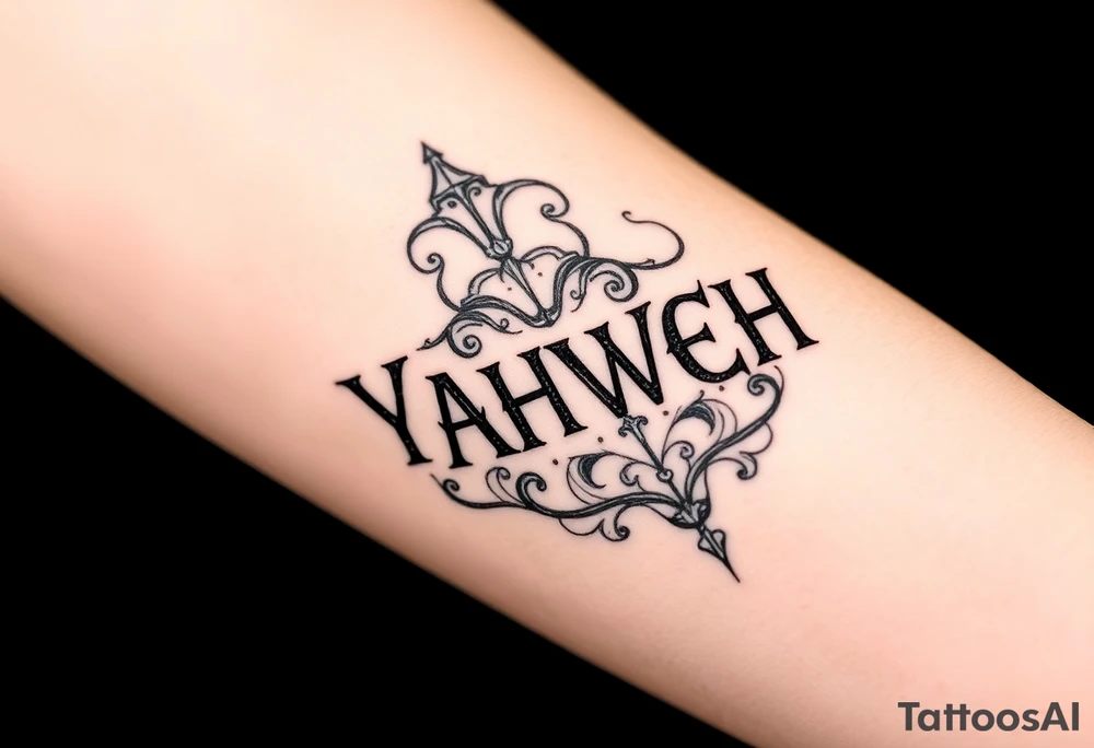 Make an arm tattoo where the letters YAHWEH are attaching it around my bicep tattoo idea