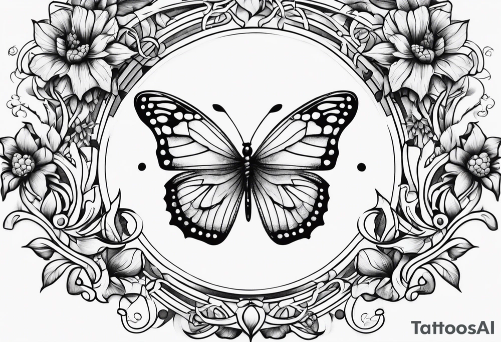 Number 444 with butterfly and vines tattoo idea
