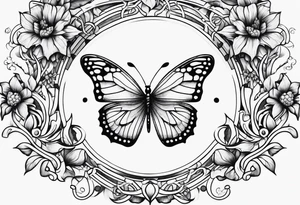 Number 444 with butterfly and vines tattoo idea