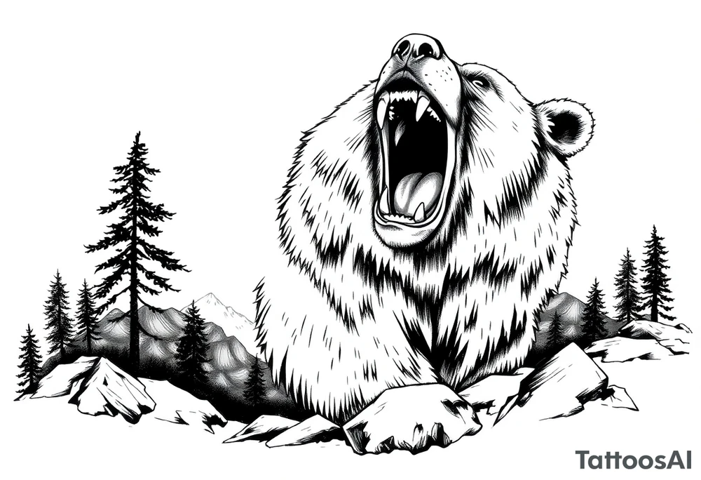 roaring bear,landscape. tattoo idea