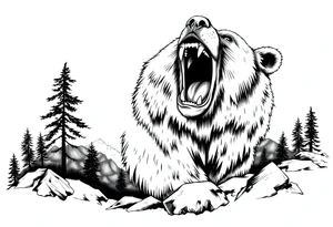 roaring bear,landscape. tattoo idea