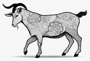 simple japanese inspired full goat body with japanese clouds tattoo idea