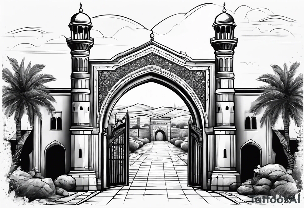 israel town gate vector tattoo idea