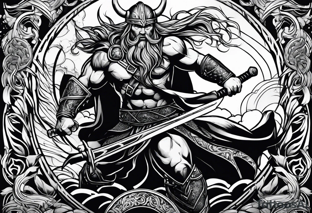 Viking Thor fighting tattoo idea