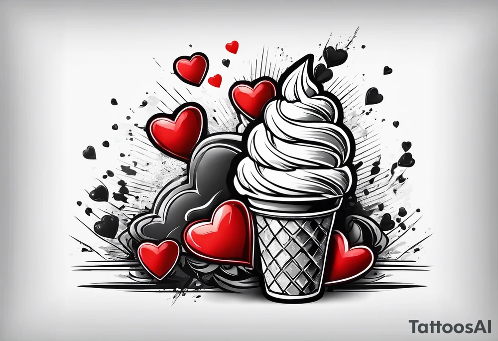 black and white ice cream cone with small red heart on it somewhere. tattoo idea