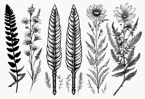 Sword fern and wildflowers tattoo idea