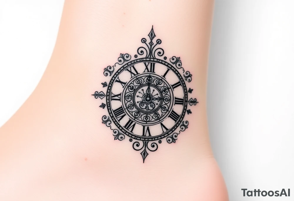 vintage roman numerals within ornate clockwork mechanism tattoo idea