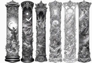 arm sleeve heaven at the top, angel
falling down hellscape at bottom tattoo idea