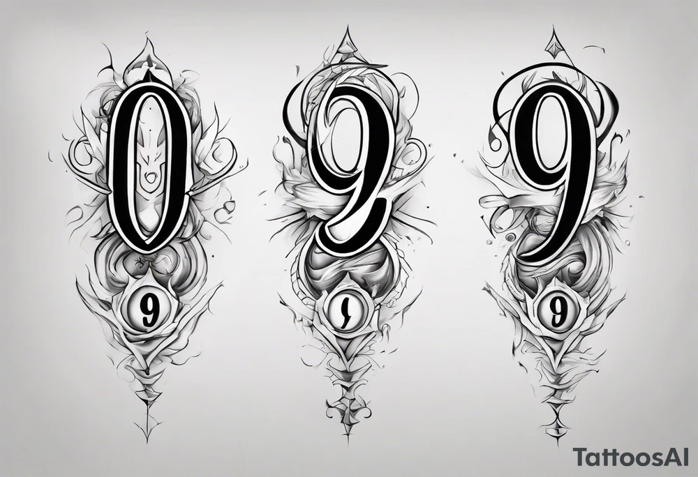 number 9 right side up and upside down connected tattoo black and grey on inside forearm 9:16 aspect ratio tattoo idea