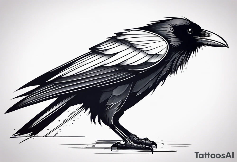 a scary black raven facing left tattoo idea