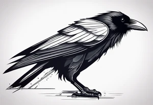 a scary black raven facing left tattoo idea