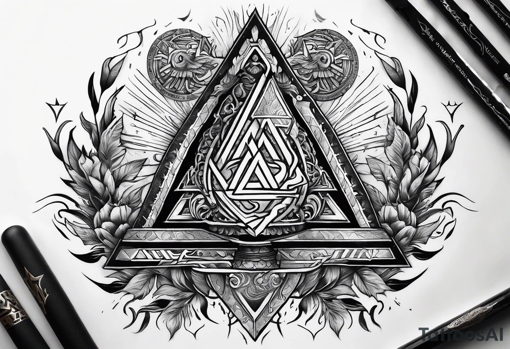Valhalla sword shield axe Valknut fire tattoo idea
