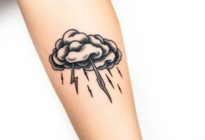Black & gray storm clouds with rain & lightning bolts tattoo idea