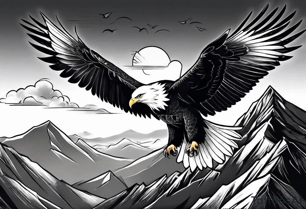 Eagle and a White Dove reunite on a mountain top tattoo idea Eagle and a White Dove reunite on a mountain top tattoo idea