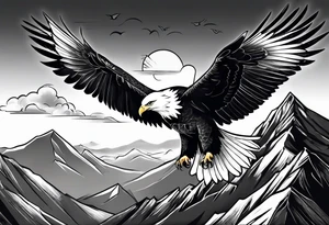 Eagle and a White Dove reunite on a mountain top tattoo idea