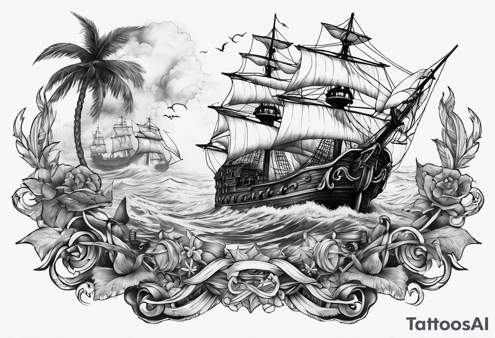 Chest tattoo that is about pirates ,captain ,treasure map no persons no ship tattoo idea