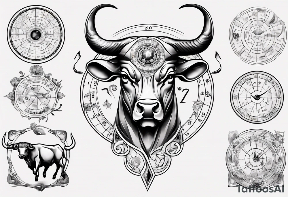 Taurus with astrology calendar tattoo idea